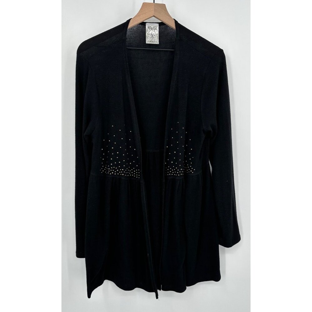 Vocal Cardigan Women Large Black Studded Long Sleeve Flowy Open Front 17667LC